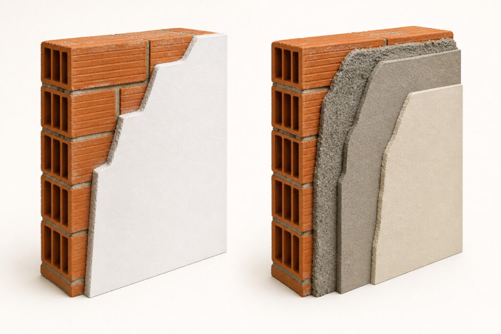 Comparação das camadas de gesso e de chapisco, emboço e reboco sobre alvenaria