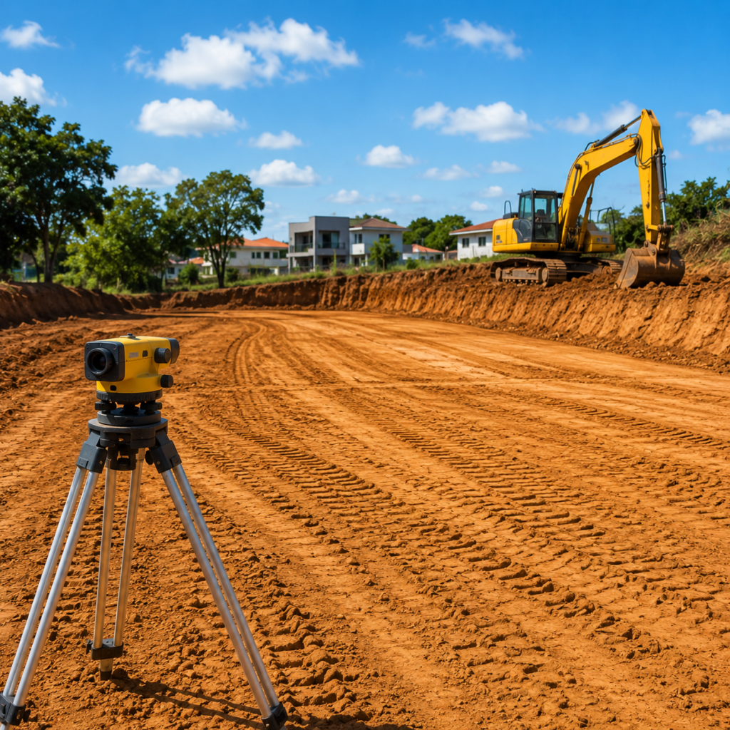 Terreno limpo e nivelado com máquina de terraplenagem, exemplo de como preparar terreno para construção