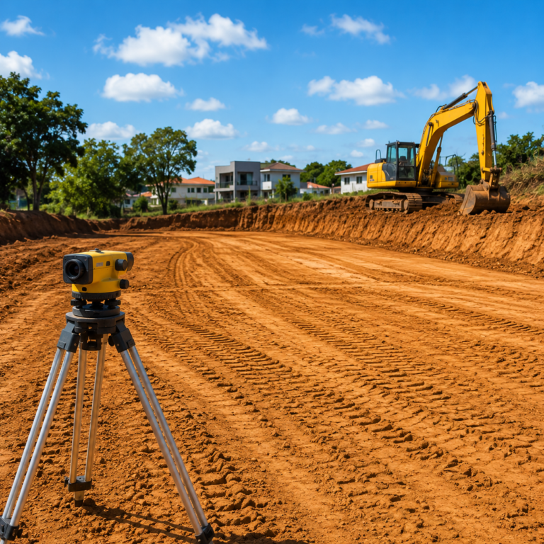 Terreno limpo e nivelado com máquina de terraplenagem, exemplo de como preparar terreno para construção